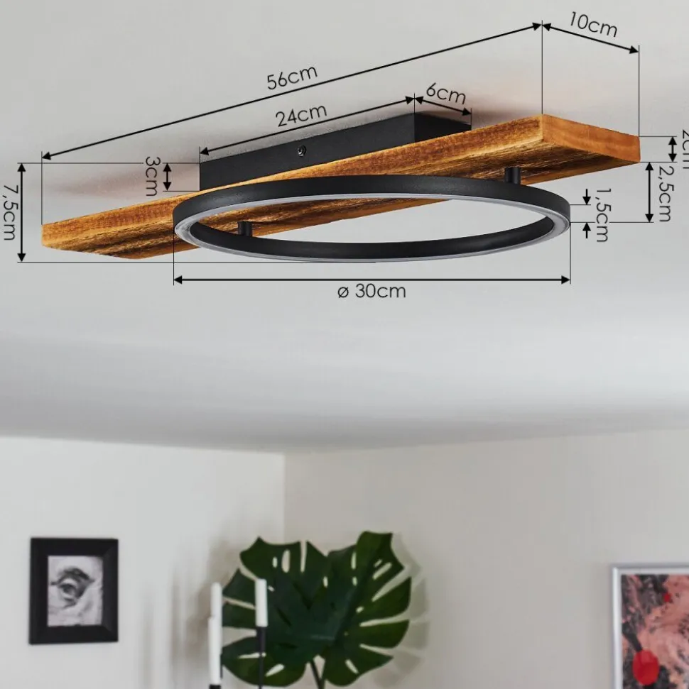 Plafonnier Pompu Led Bois Fonce, Noir, 1 Lumiere