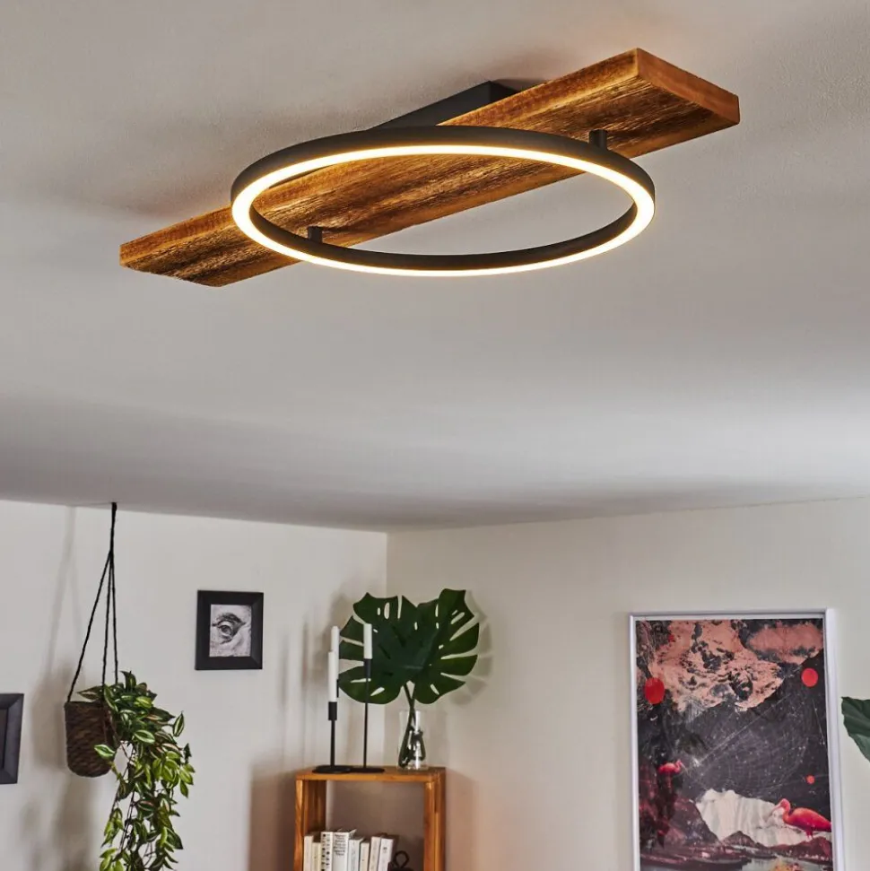 Plafonnier Pompu Led Bois Fonce, Noir, 1 Lumiere
