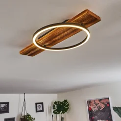 Plafonnier Pompu Led Bois Fonce, Noir, 1 Lumiere