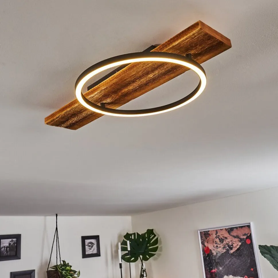 Plafonnier Pompu Led Bois Fonce, Noir, 1 Lumiere