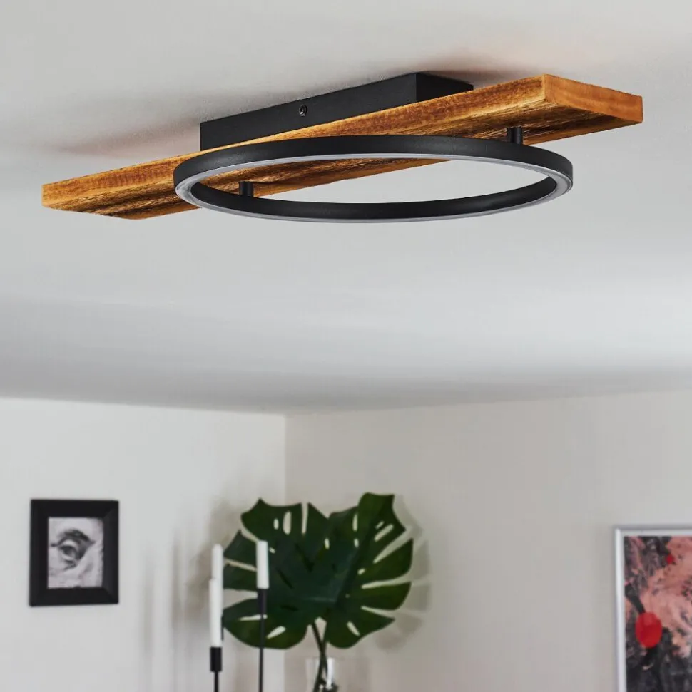 Plafonnier Pompu Led Bois Fonce, Noir, 1 Lumiere