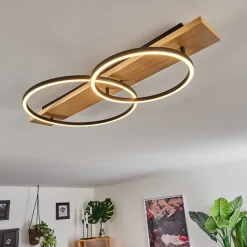 Plafonnier Pompu Led Bois Clair, Noir, 2 Lumieres