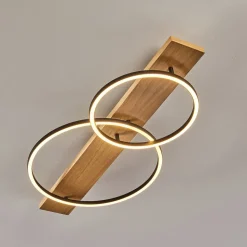 Plafonnier Pompu Led Bois Clair, Noir, 2 Lumieres