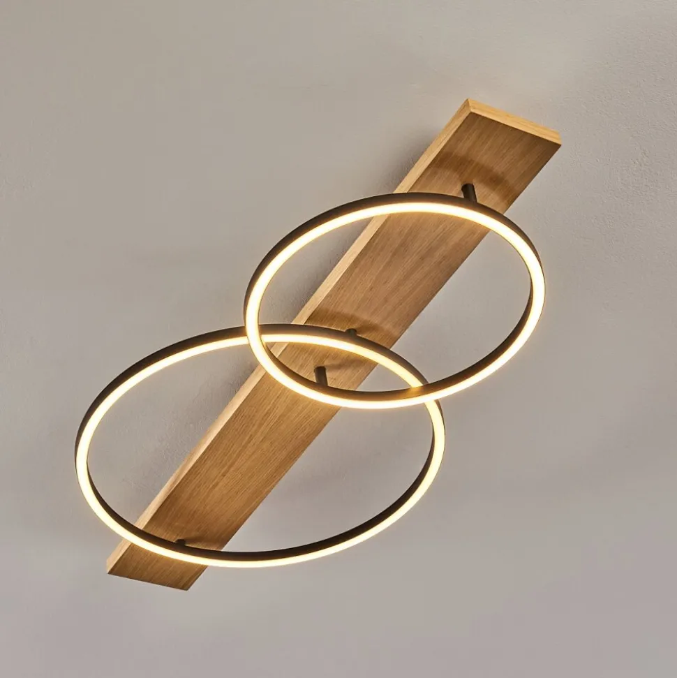 Plafonnier Pompu Led Bois Clair, Noir, 2 Lumieres