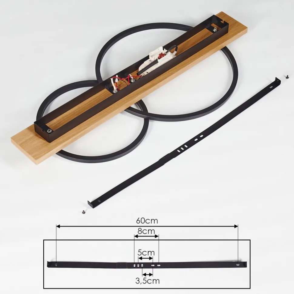 Plafonnier Pompu Led Bois Clair, Noir, 2 Lumieres