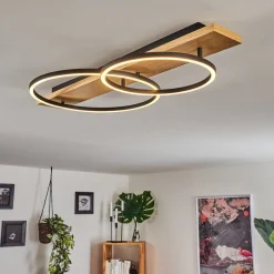 Plafonnier Pompu Led Bois Clair, Noir, 2 Lumieres