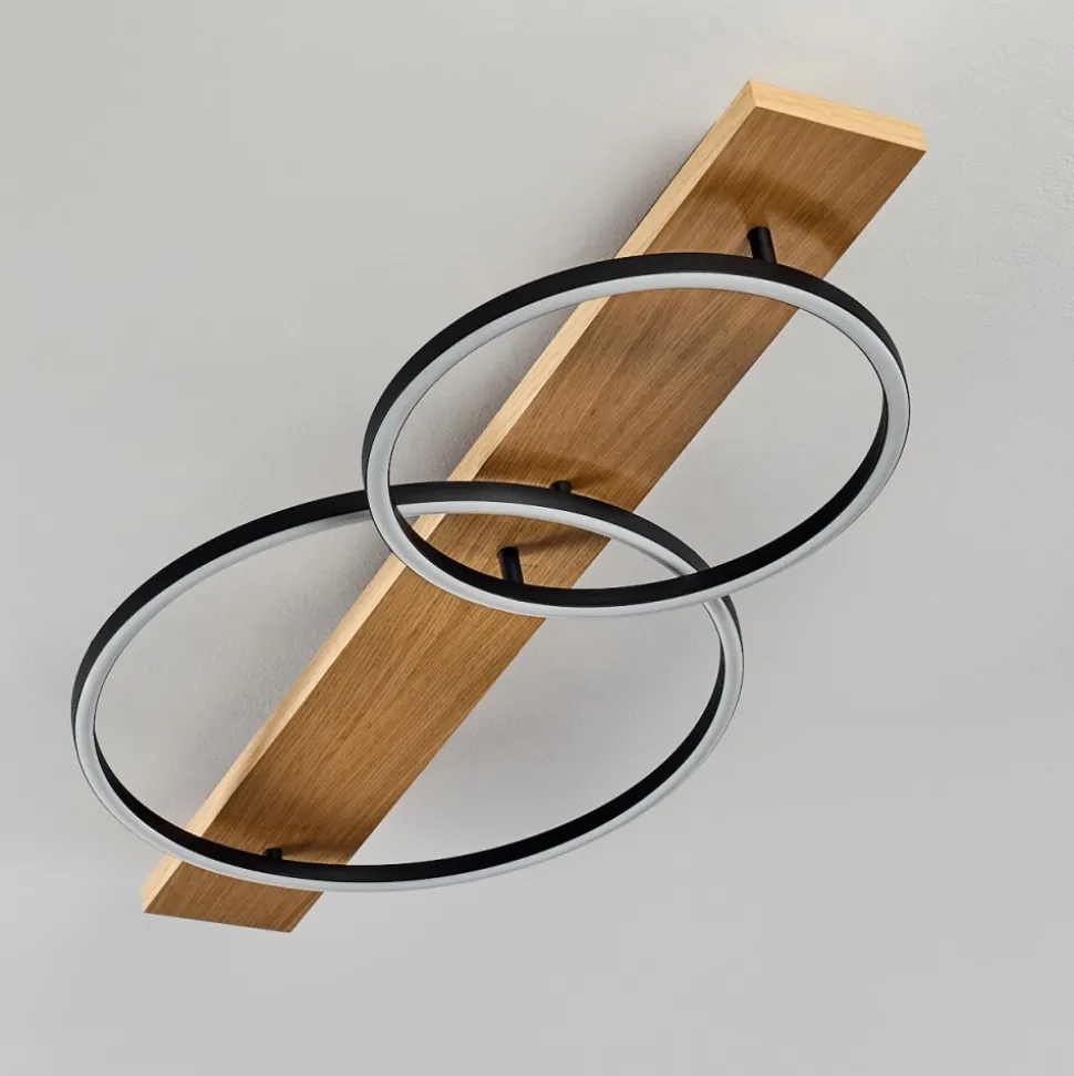 Plafonnier Pompu Led Bois Clair, Noir, 2 Lumieres