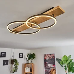 Plafonnier Pompu Led Bois Clair, Noir, 2 Lumieres