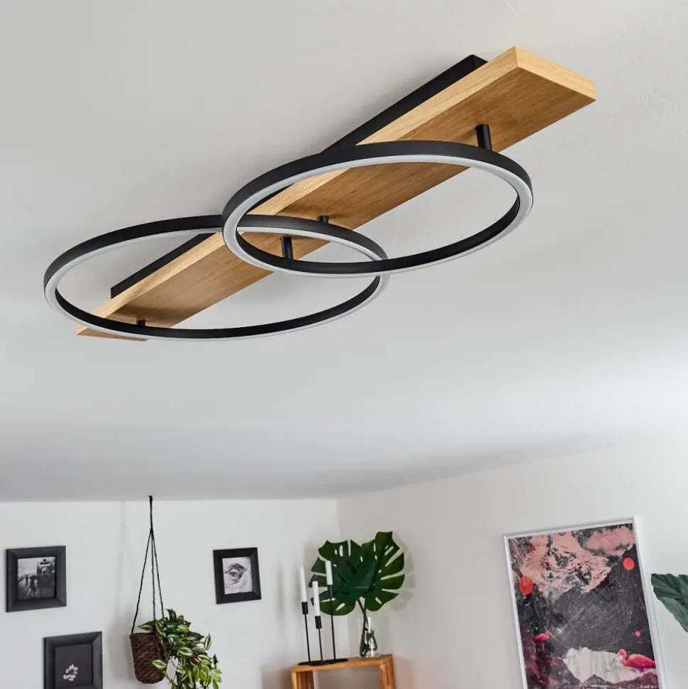 Plafonnier Pompu Led Bois Clair, Noir, 2 Lumieres