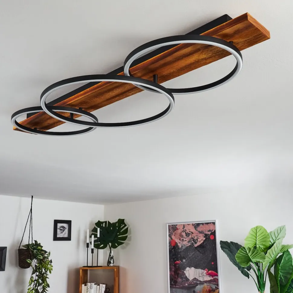 Plafonnier Pompu Led Bois Fonce, Noir, 3 Lumieres