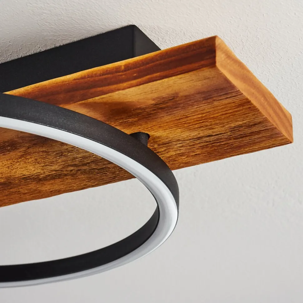 Plafonnier Pompu Led Bois Fonce, Noir, 3 Lumieres