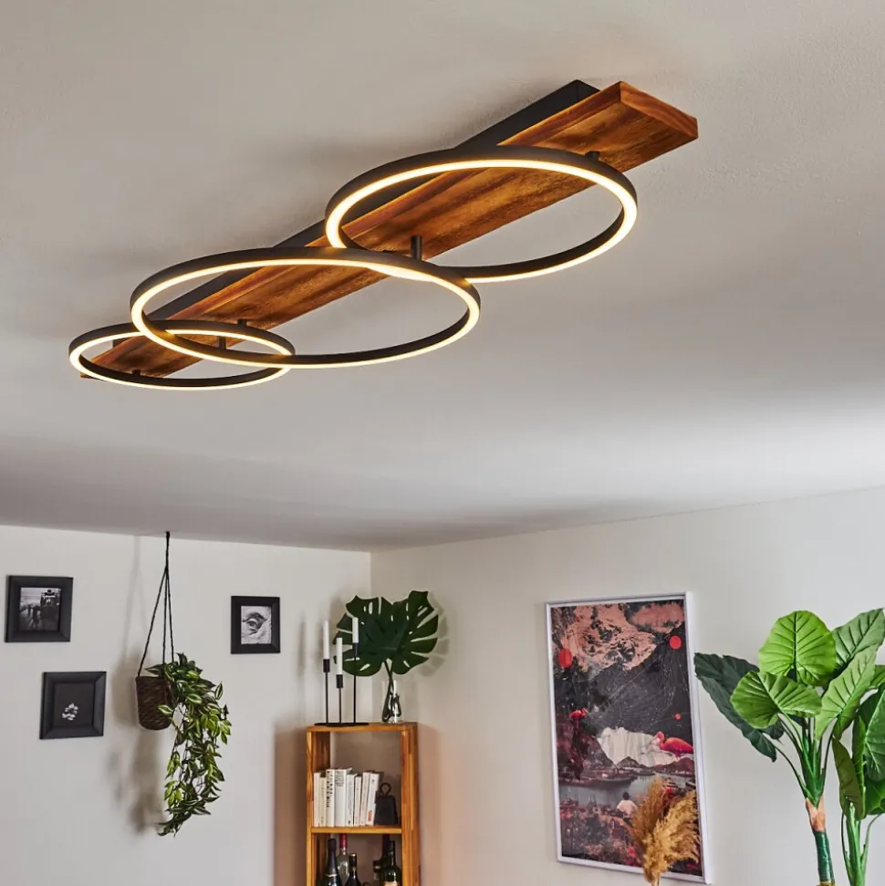 Plafonnier Pompu Led Bois Fonce, Noir, 3 Lumieres