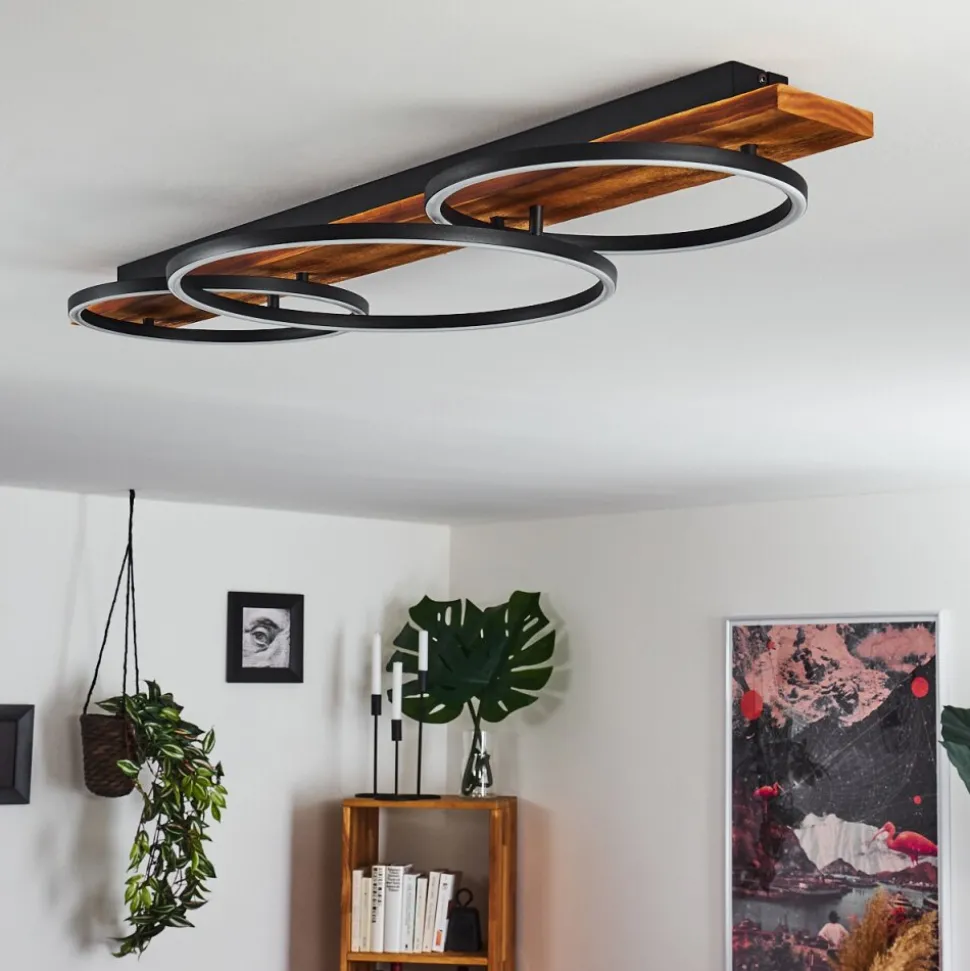 Plafonnier Pompu Led Bois Fonce, Noir, 3 Lumieres