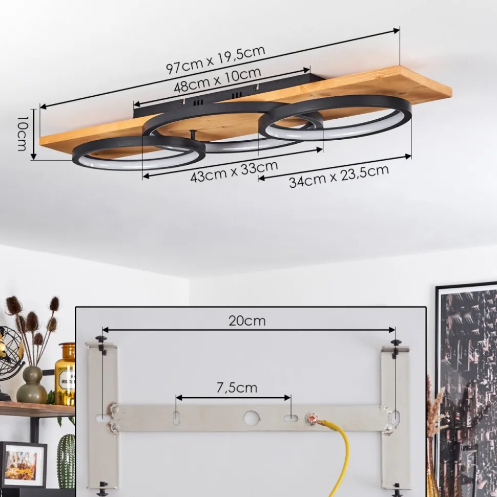 Plafonnier Pompu Led Ecru, Noir, 1 Lumiere