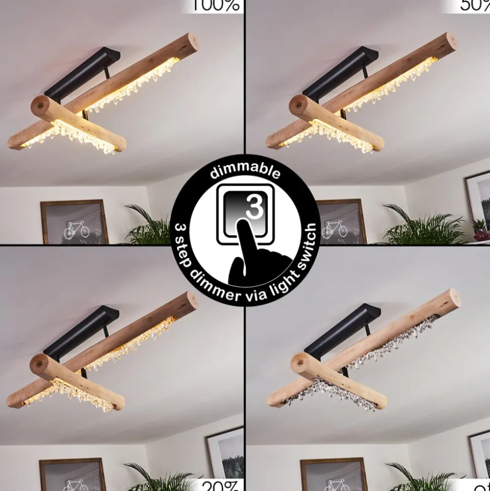 Plafonnier Rodeche Led Bois Clair, Noir, 1 Lumiere