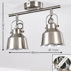 Plafonnier Safari Chrome Brosse, 2 Lumieres