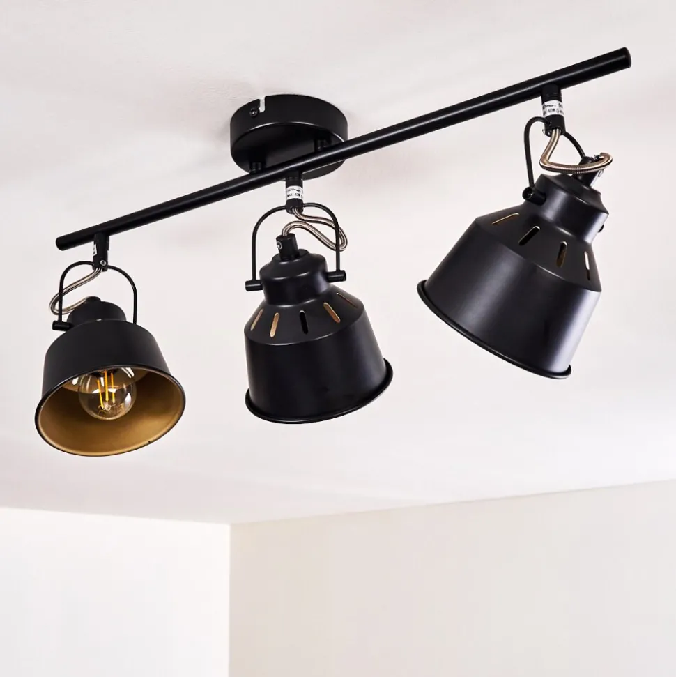 Plafonnier Safari Noir Dore, 3 Lumieres