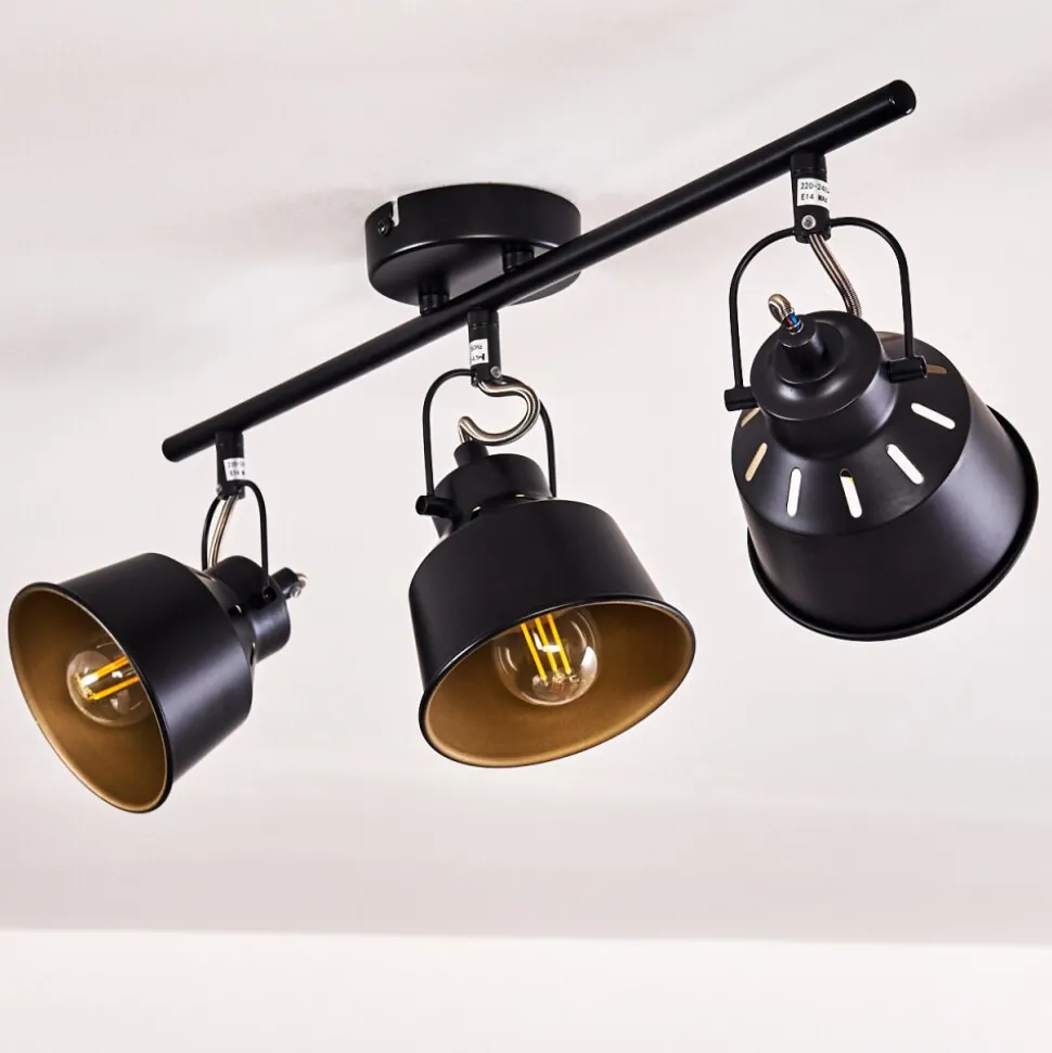Plafonnier Safari Noir Dore, 3 Lumieres