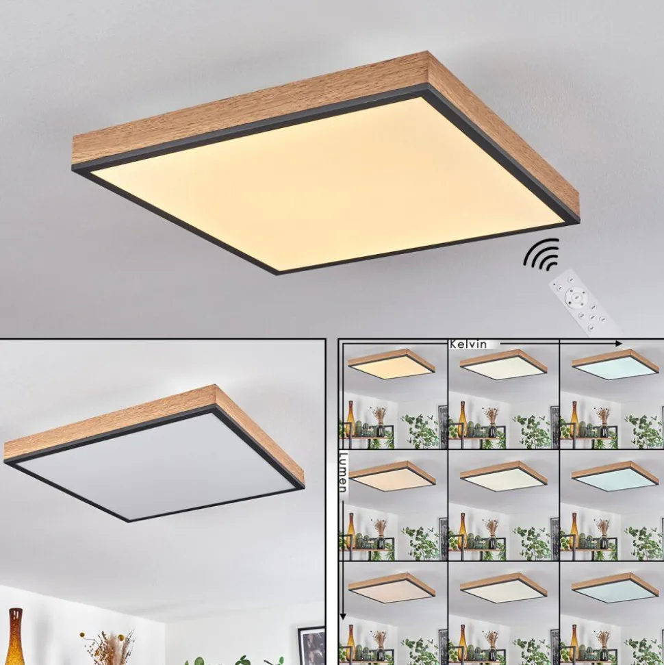 Plafonnier Salmi Led Brun, Couleur Bois, Noir, 1 Lumiere, Telecommandes