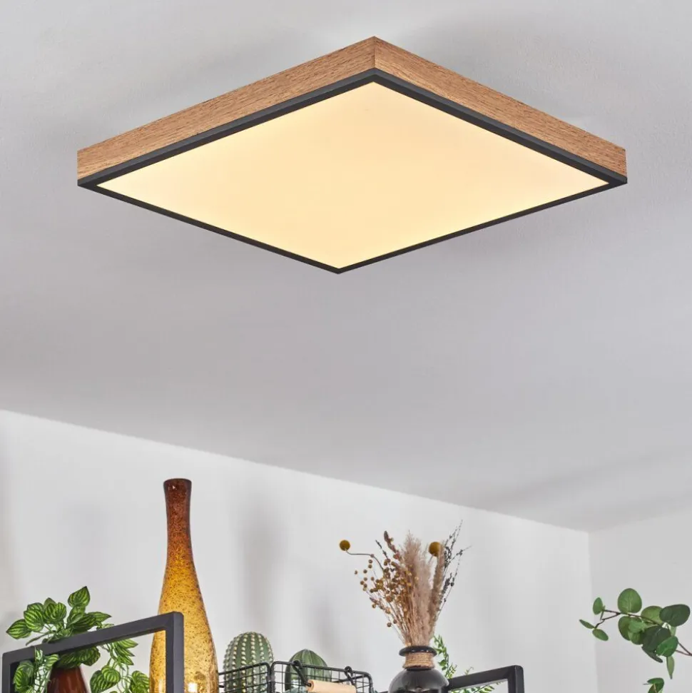 Plafonnier Salmi Led Brun, Couleur Bois, Noir, 1 Lumiere, Telecommandes