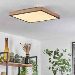 Plafonnier Salmi Led Brun, Couleur Bois, Noir, 1 Lumiere, Telecommandes