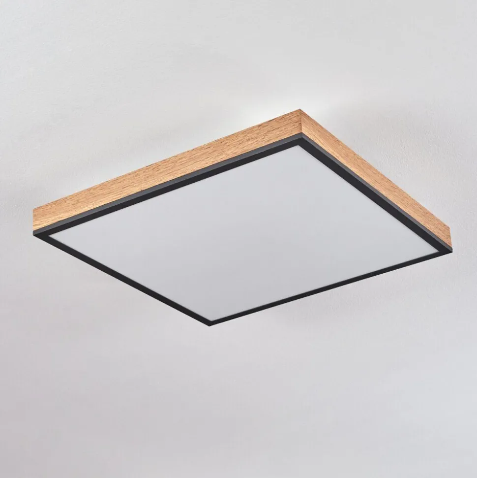 Plafonnier Salmi Led Brun, Couleur Bois, Noir, 1 Lumiere, Telecommandes