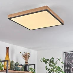 Plafonnier Salmi Led Brun, Couleur Bois, Noir, 1 Lumiere, Telecommandes