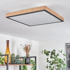 Plafonnier Salmi Led Brun, Couleur Bois, Noir, 1 Lumiere, Telecommandes
