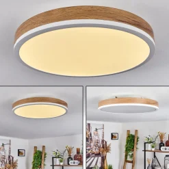 Plafonnier Salmi Led Brun, Couleur Bois, Blanc, 1 Lumiere