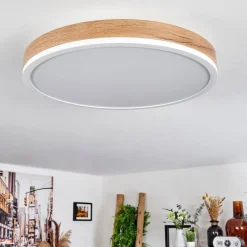 Plafonnier Salmi Led Brun, Couleur Bois, Blanc, 1 Lumiere