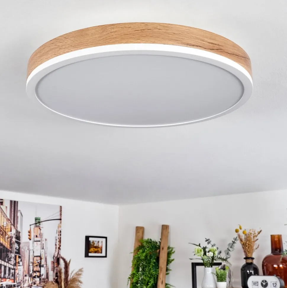 Plafonnier Salmi Led Brun, Couleur Bois, Blanc, 1 Lumiere