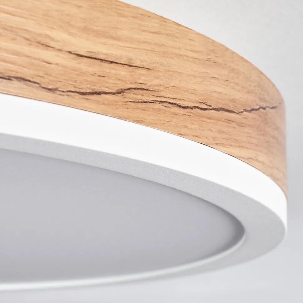 Plafonnier Salmi Led Brun, Couleur Bois, Blanc, 1 Lumiere