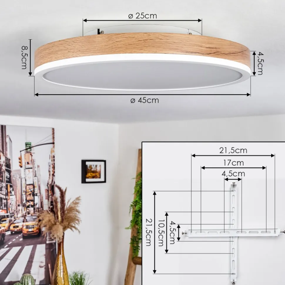 Plafonnier Salmi Led Brun, Couleur Bois, Blanc, 1 Lumiere