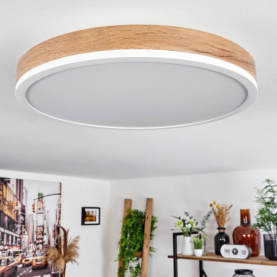 Plafonnier Salmi Led Brun, Couleur Bois, Blanc, 1 Lumiere
