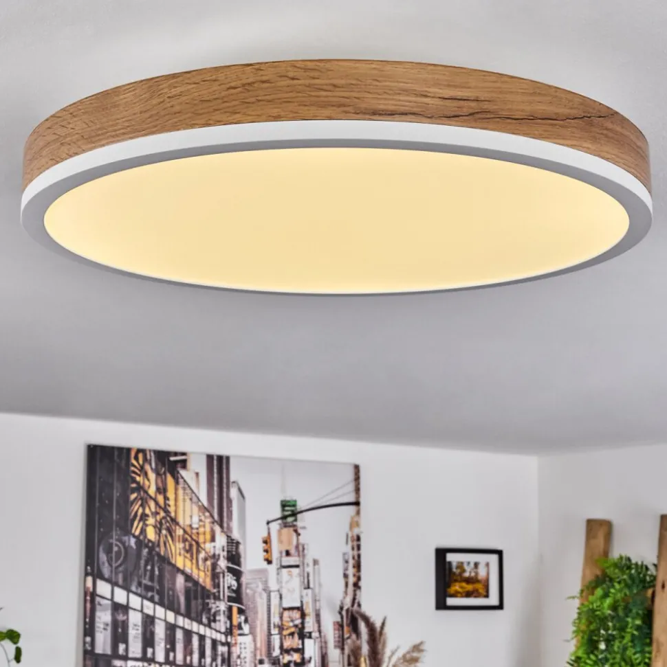 Plafonnier Salmi Led Brun, Couleur Bois, Blanc, 1 Lumiere