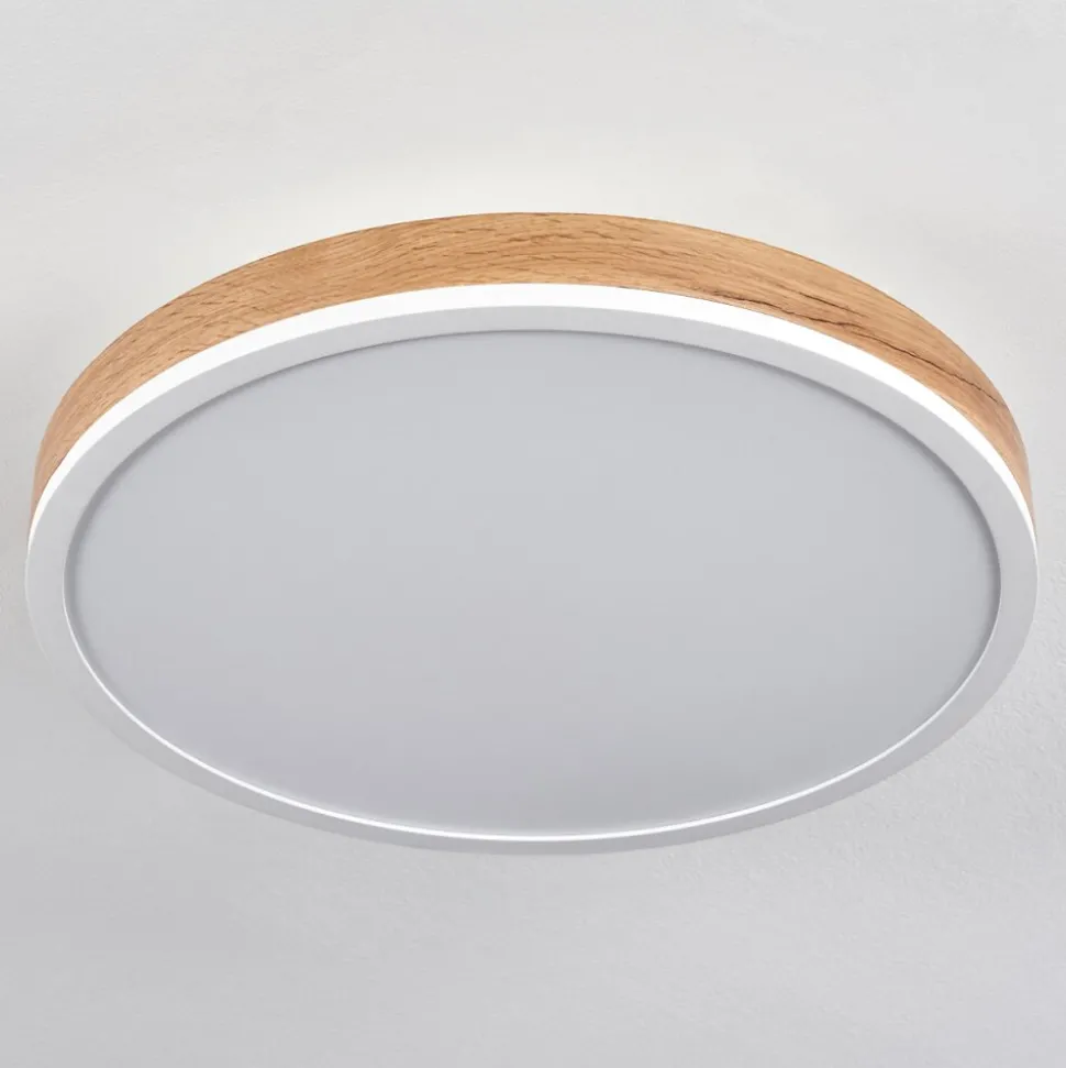 Plafonnier Salmi Led Brun, Couleur Bois, Blanc, 1 Lumiere