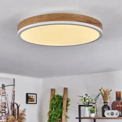 Plafonnier Salmi Led Brun, Couleur Bois, Blanc, 1 Lumiere