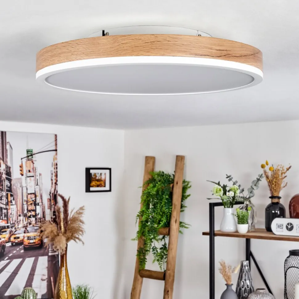 Plafonnier Salmi Led Brun, Couleur Bois, Blanc, 1 Lumiere