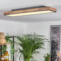 Plafonnier Salmi Led Brun, Couleur Bois, Noir, 1 Lumiere, Telecommandes