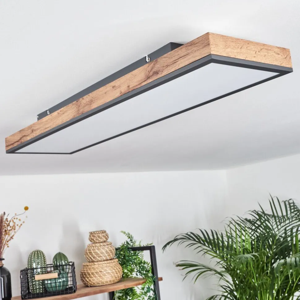 Plafonnier Salmi Led Brun, Couleur Bois, Noir, 1 Lumiere, Telecommandes