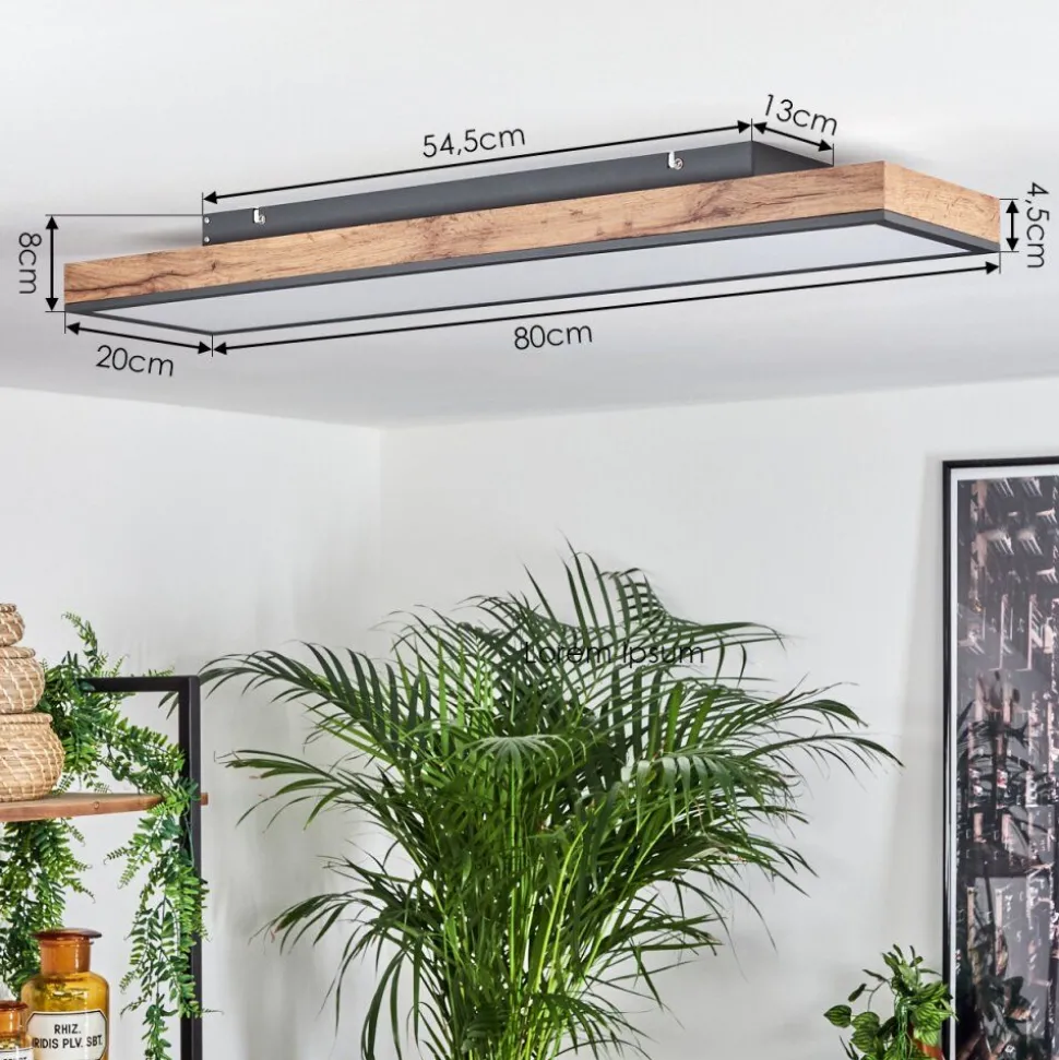 Plafonnier Salmi Led Brun, Couleur Bois, Noir, 1 Lumiere, Telecommandes