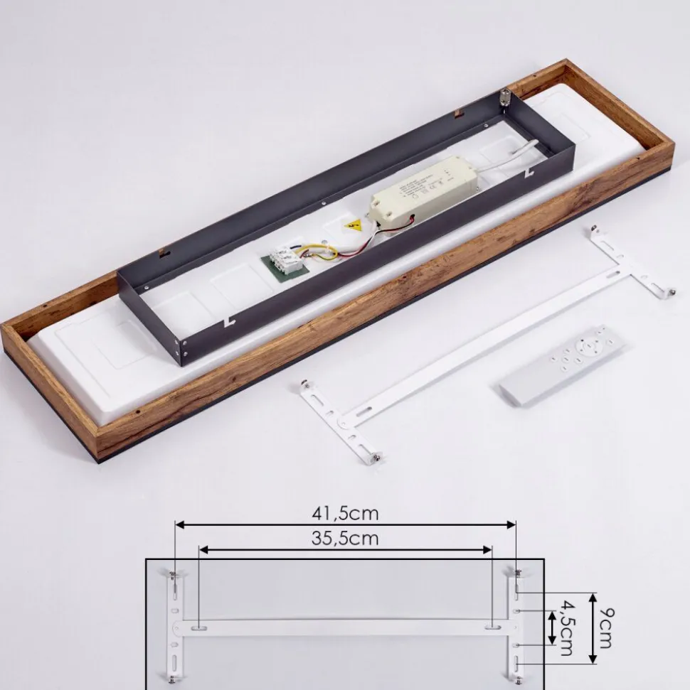 Plafonnier Salmi Led Brun, Couleur Bois, Noir, 1 Lumiere, Telecommandes