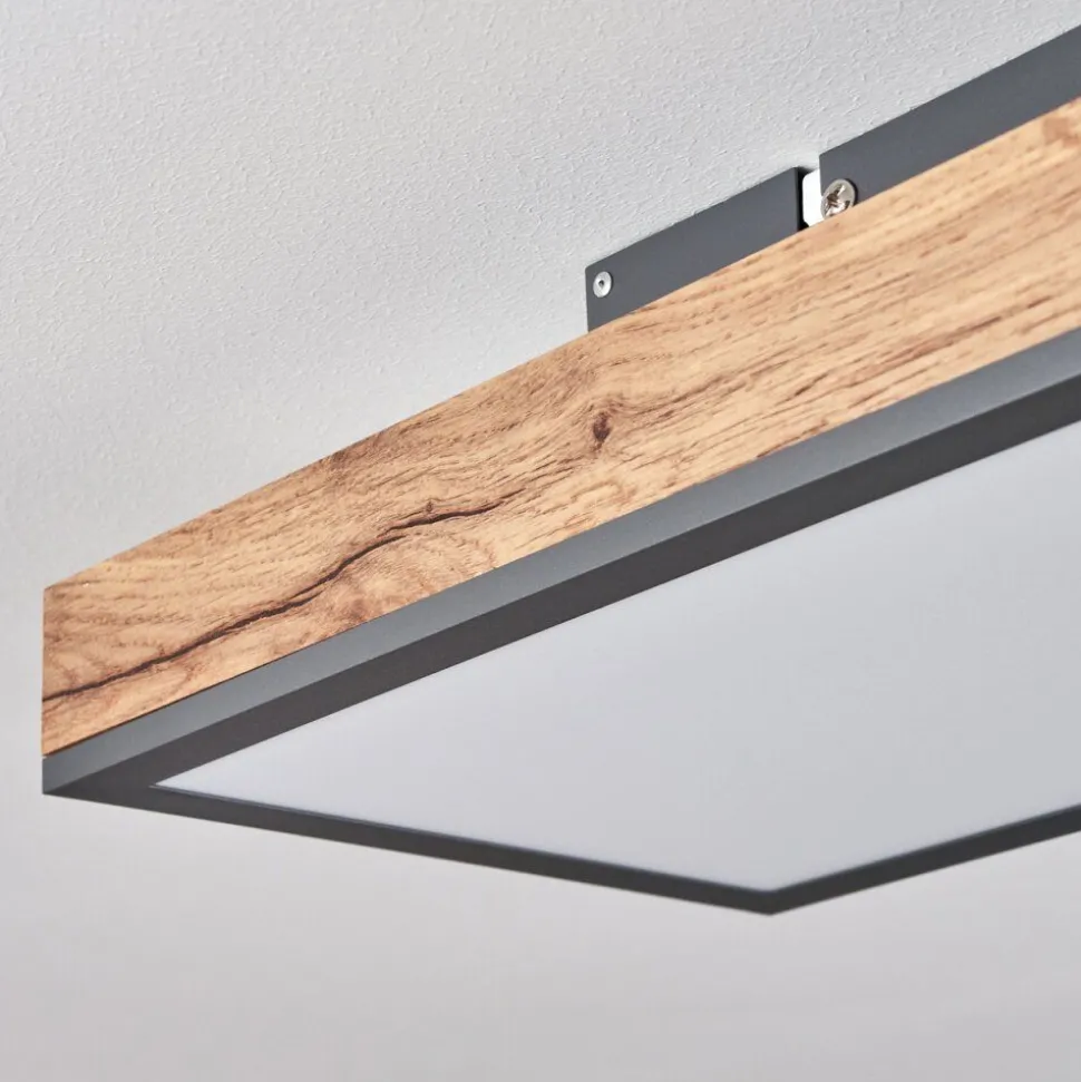 Plafonnier Salmi Led Brun, Couleur Bois, Noir, 1 Lumiere, Telecommandes