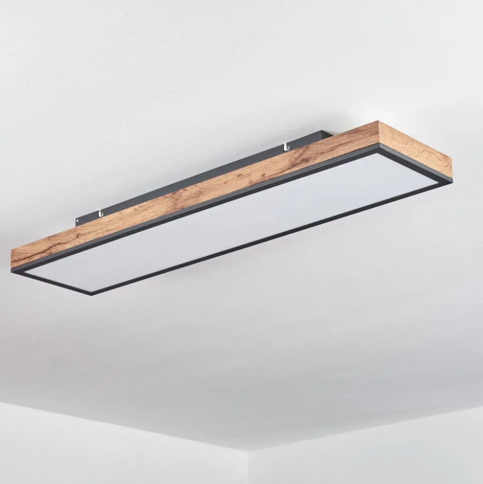 Plafonnier Salmi Led Brun, Couleur Bois, Noir, 1 Lumiere, Telecommandes