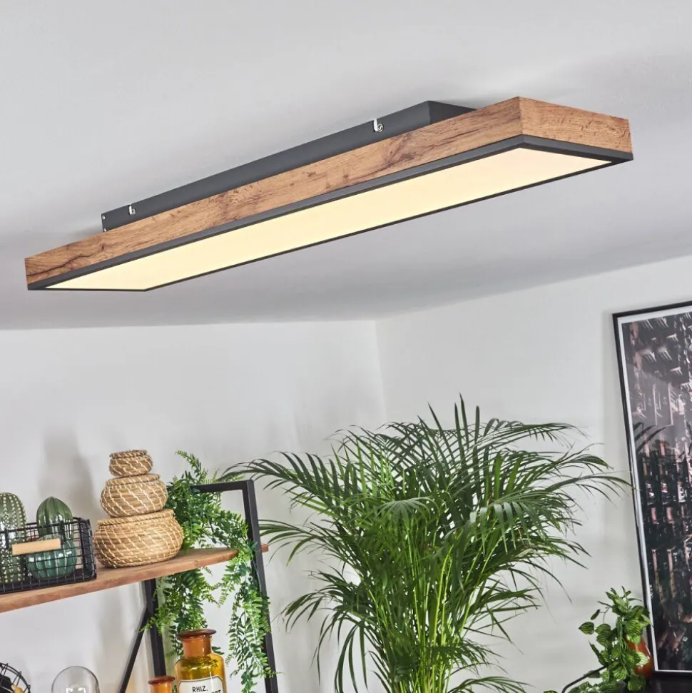 Plafonnier Salmi Led Brun, Couleur Bois, Noir, 1 Lumiere, Telecommandes