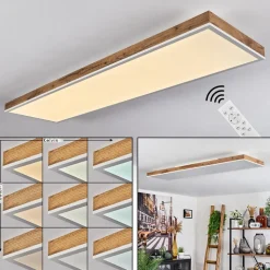 Plafonnier Salmi Led Brun, Couleur Bois, Blanc, 1 Lumiere, Telecommandes
