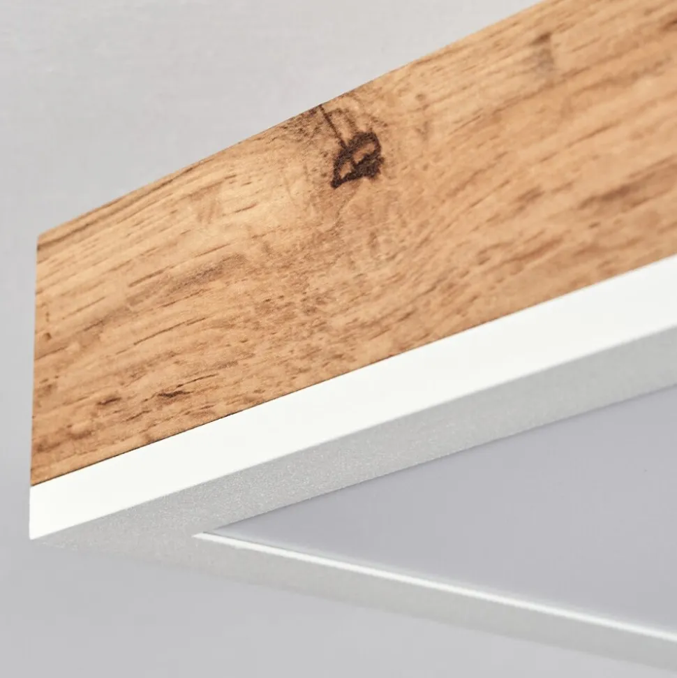 Plafonnier Salmi Led Brun, Couleur Bois, Blanc, 1 Lumiere, Telecommandes