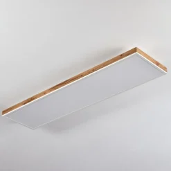 Plafonnier Salmi Led Brun, Couleur Bois, Blanc, 1 Lumiere, Telecommandes