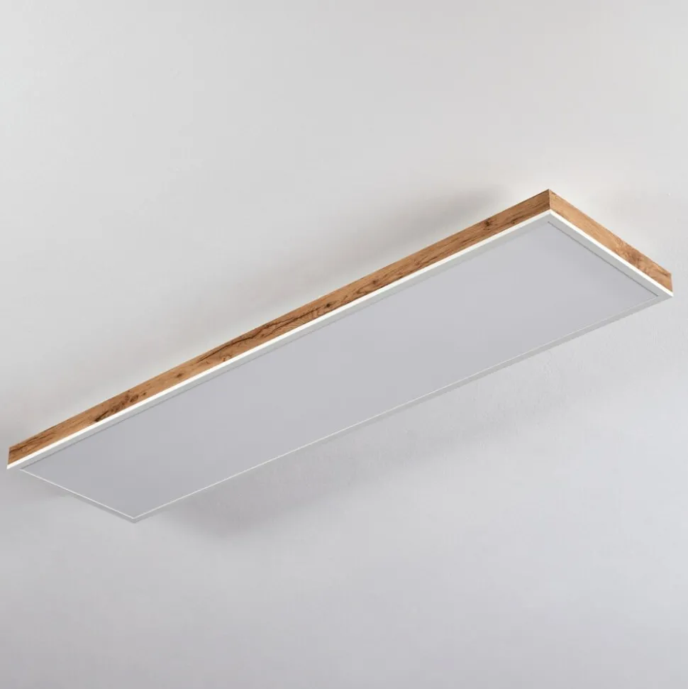 Plafonnier Salmi Led Brun, Couleur Bois, Blanc, 1 Lumiere, Telecommandes