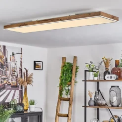 Plafonnier Salmi Led Brun, Couleur Bois, Blanc, 1 Lumiere, Telecommandes